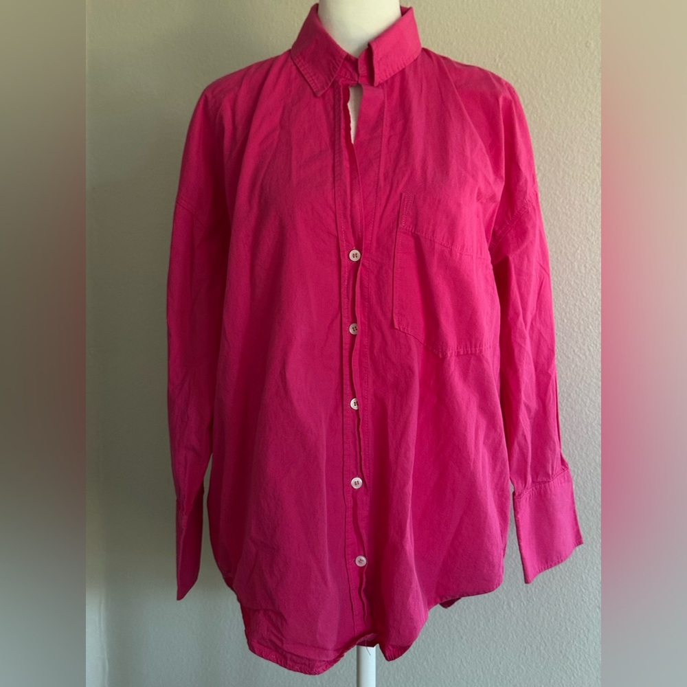 Zara Women’s Button-Up Oversized Bright Pink Shirt